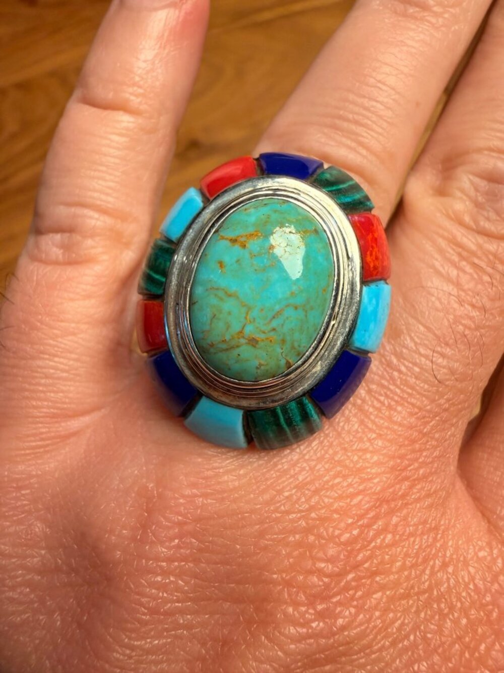 Sterling Silver Turquoise Multistone Statement Ring Size 7